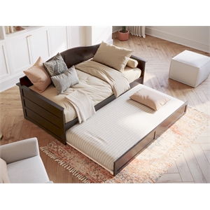 afi acadia mid-century solid wood daybed with twin trundle in espresso