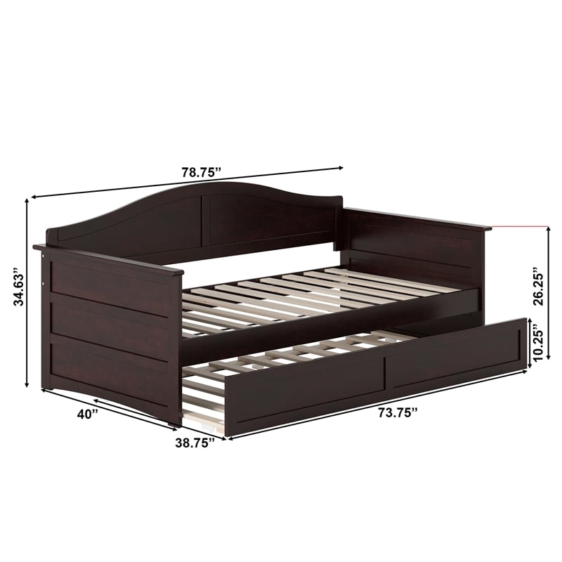 AFI Acadia Mid-Century Solid Wood Daybed with Twin Trundle in Espresso