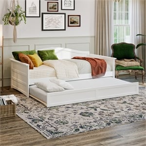 AFI Acadia Mid-Century Solid Wood Daybed with Twin Trundle in White