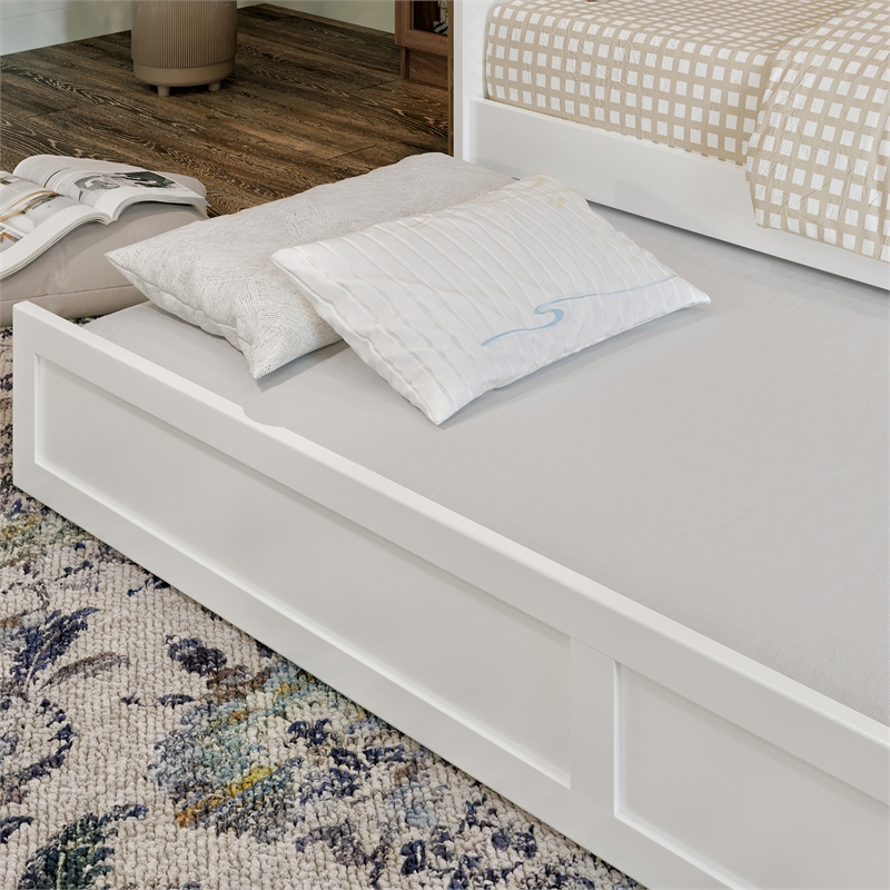 AFI Acadia Mid-Century Solid Wood Daybed with Twin Trundle in White