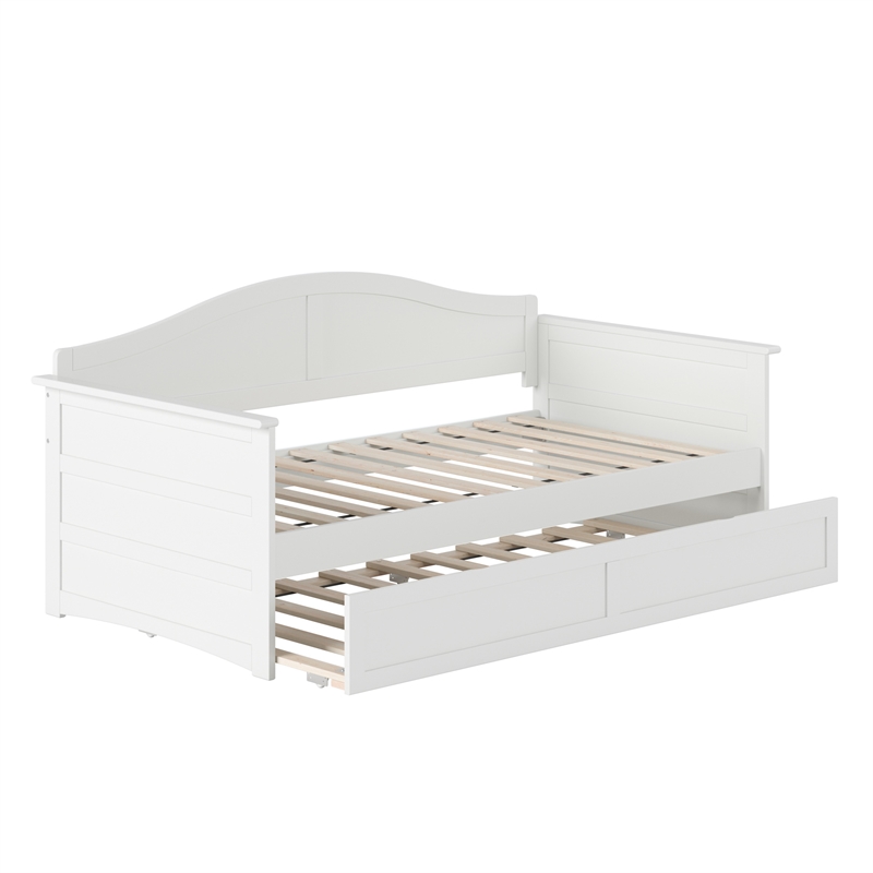 AFI Acadia Mid-Century Solid Wood Daybed with Twin Trundle in White