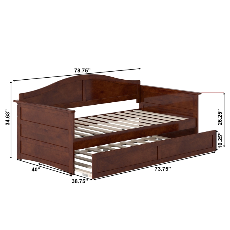 AFI Acadia Mid-Century Solid Wood Daybed with Twin Trundle in Walnut