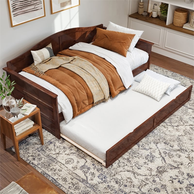 AFI Acadia Mid-Century Solid Wood Daybed with Twin Trundle in Walnut