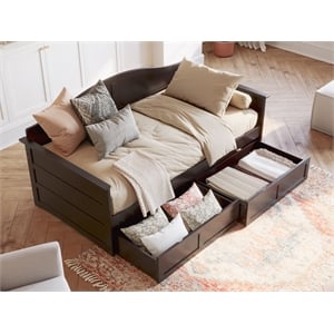 afi acadia mid-century solid wood twin daybed with set of 2 drawers in espresso