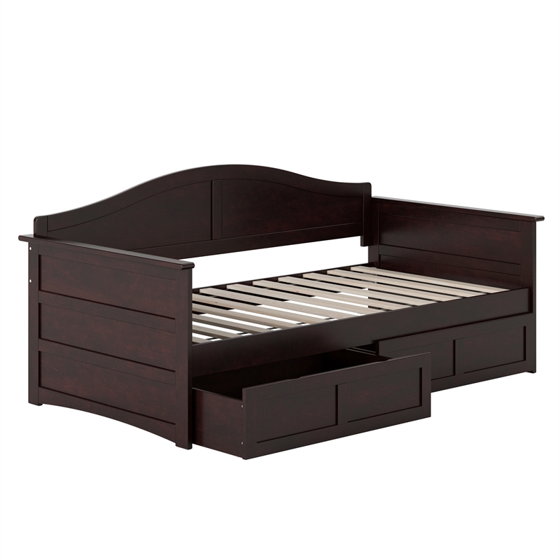 AFI Acadia Mid-Century Solid Wood Twin Daybed with Set of 2 Drawers in Espresso