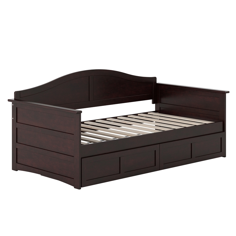 AFI Acadia Mid-Century Solid Wood Twin Daybed with Set of 2 Drawers in Espresso