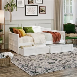 AFI Acadia Mid-Century Solid Wood Twin Daybed with Set of 2 Drawers in White