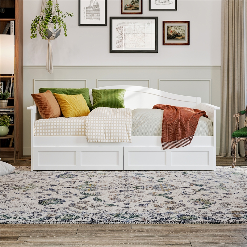 AFI Acadia Mid-Century Solid Wood Twin Daybed with Set of 2 Drawers in White