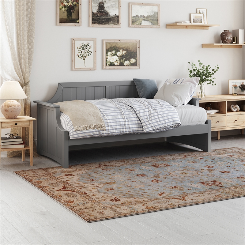 AFI Cambridge Mid-Century Solid Wood Twin Daybed with Curved Backboard in Gray