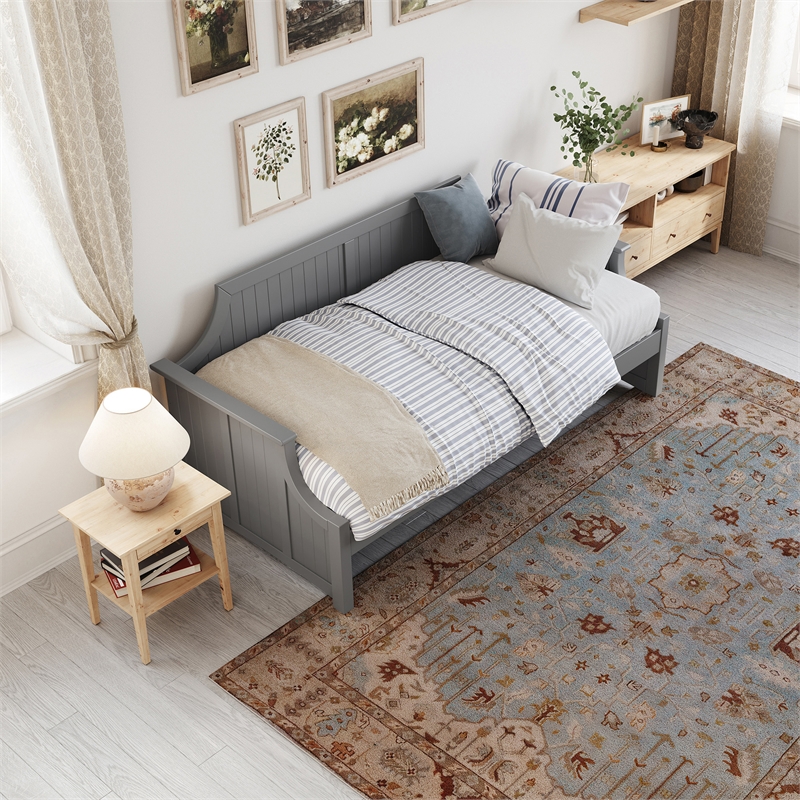 AFI Cambridge Mid-Century Solid Wood Twin Daybed with Curved Backboard in Gray