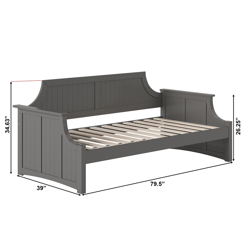 AFI Cambridge Mid-Century Solid Wood Twin Daybed with Curved Backboard in Gray
