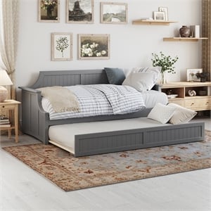 AFI Cambridge Mid-Century Solid Wood Daybed with Twin Trundle in Gray