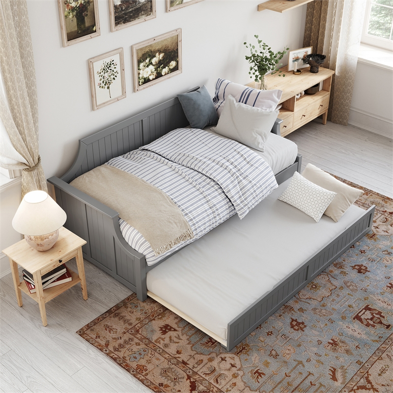 AFI Cambridge Mid-Century Solid Wood Daybed with Twin Trundle in Gray