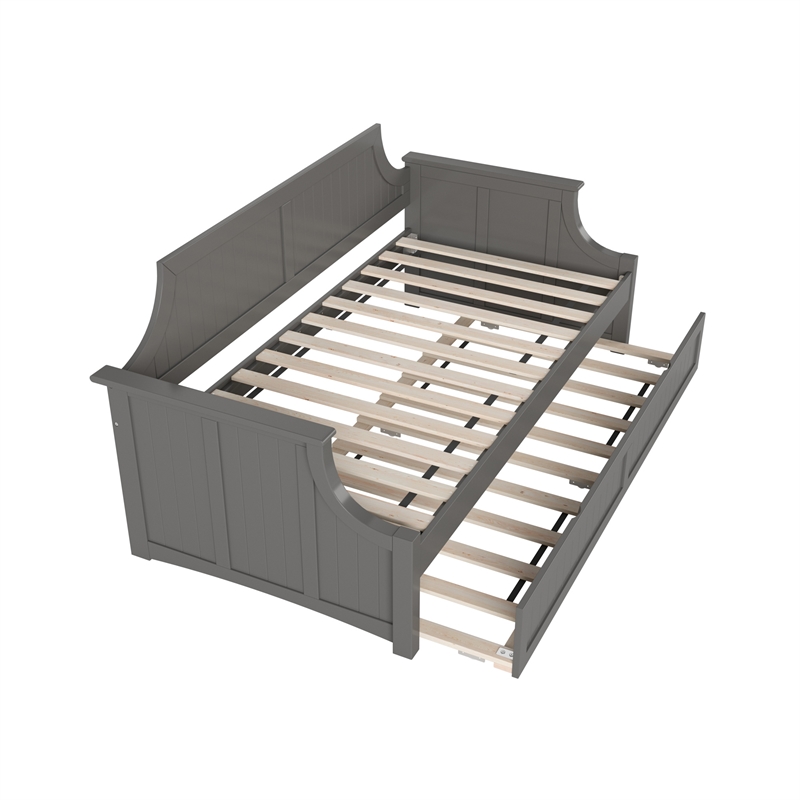 AFI Cambridge Mid-Century Solid Wood Daybed with Twin Trundle in Gray