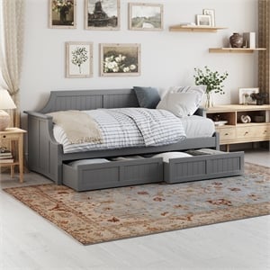AFI Cambridge Mid-Century Solid Wood Twin Daybed with Set of 2 Drawers in Gray