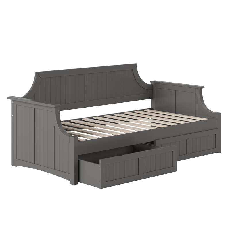 AFI Cambridge Mid-Century Solid Wood Twin Daybed with Set of 2 Drawers in Gray