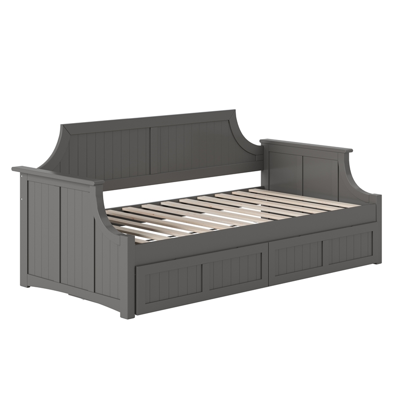 AFI Cambridge Mid-Century Solid Wood Twin Daybed with Set of 2 Drawers in Gray