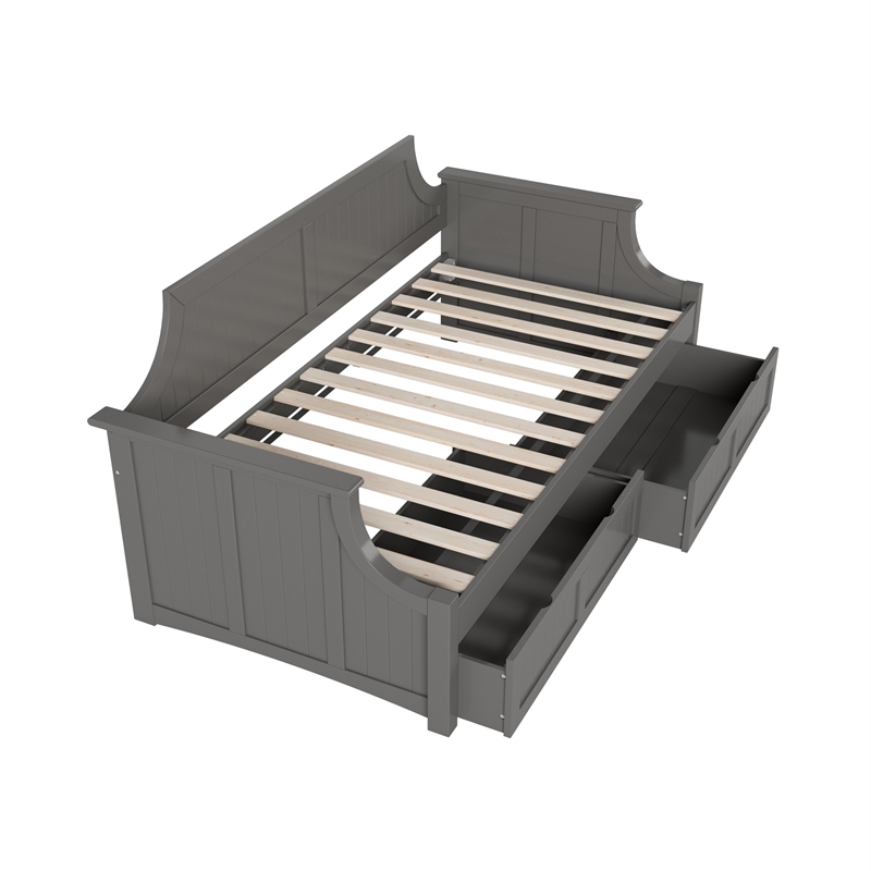 AFI Cambridge Mid-Century Solid Wood Twin Daybed with Set of 2 Drawers in Gray