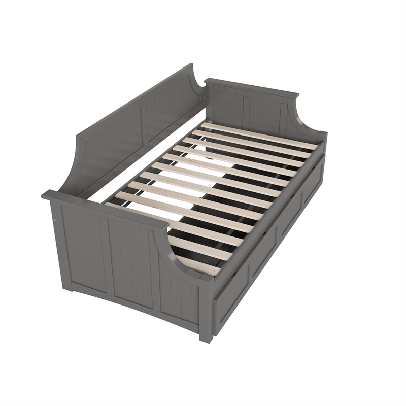 AFI Cambridge Mid-Century Solid Wood Twin Daybed with Set of 2 Drawers in Gray