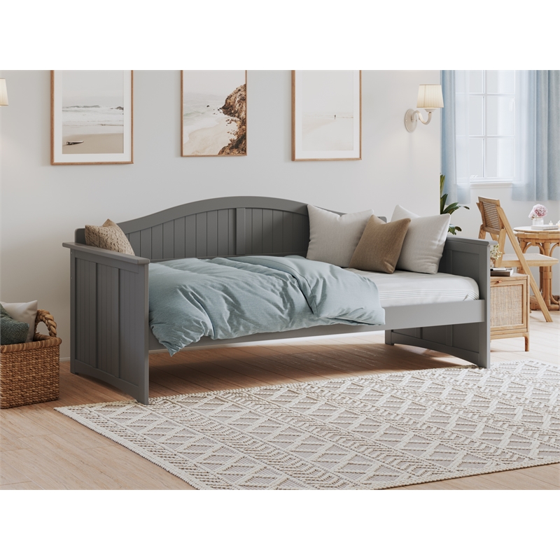 AFI Nantucket Mid-Century Solid Wood Twin Daybed with Groove Beadboard in Gray