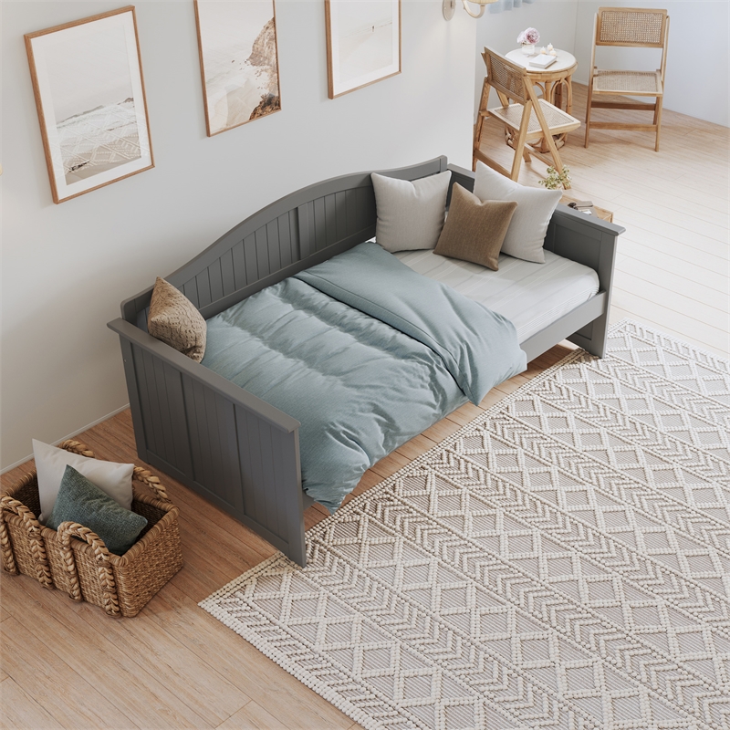AFI Nantucket Mid-Century Solid Wood Twin Daybed with Groove Beadboard in Gray