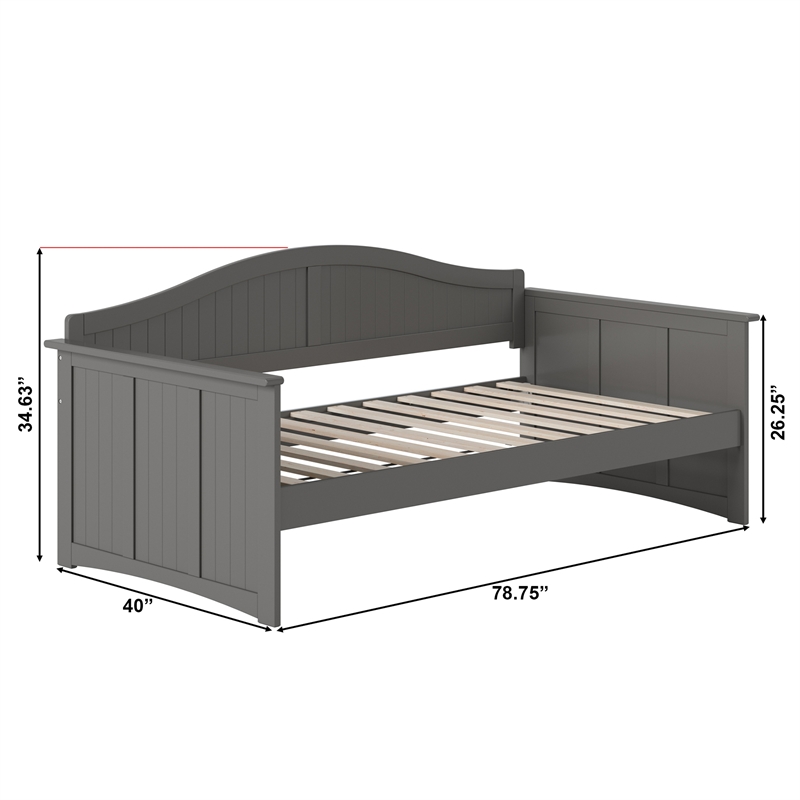 AFI Nantucket Mid-Century Solid Wood Twin Daybed with Groove Beadboard in Gray