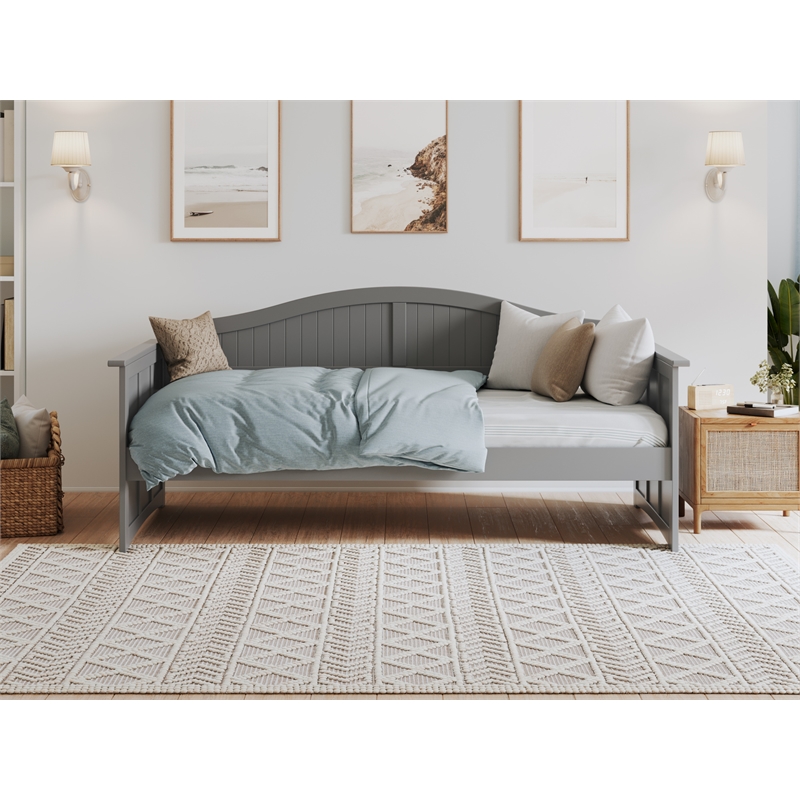 AFI Nantucket Mid-Century Solid Wood Twin Daybed with Groove Beadboard in Gray