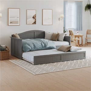 AFI Nantucket Mid-Century Solid Wood Daybed with Twin Trundle in Gray