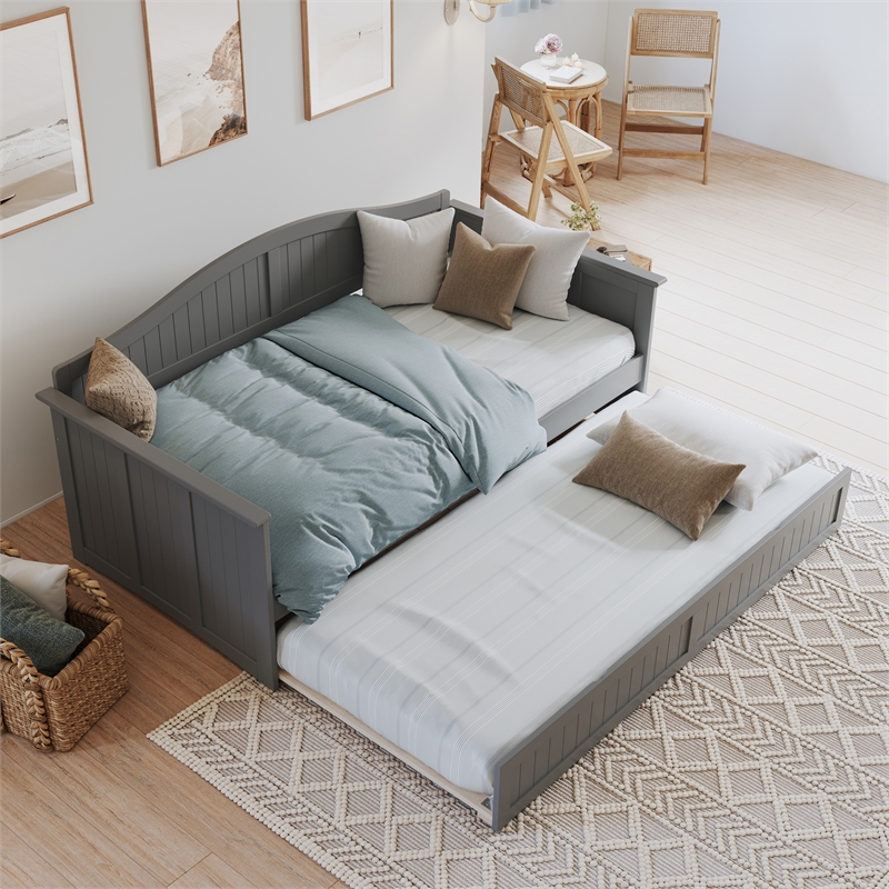 AFI Nantucket Mid-Century Solid Wood Daybed with Twin Trundle in Gray