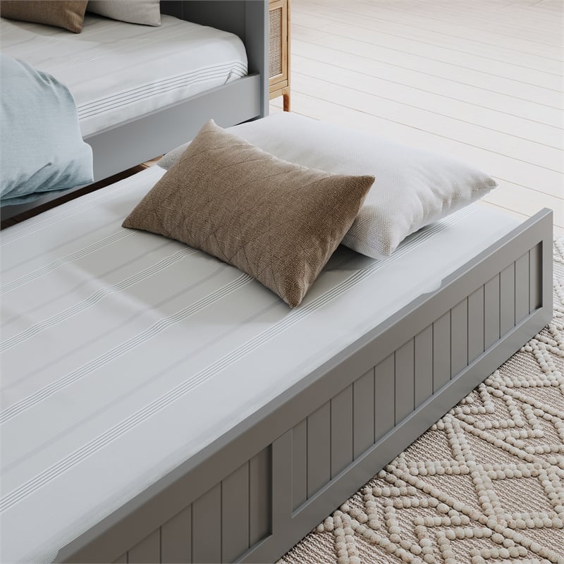 AFI Nantucket Mid-Century Solid Wood Daybed with Twin Trundle in Gray