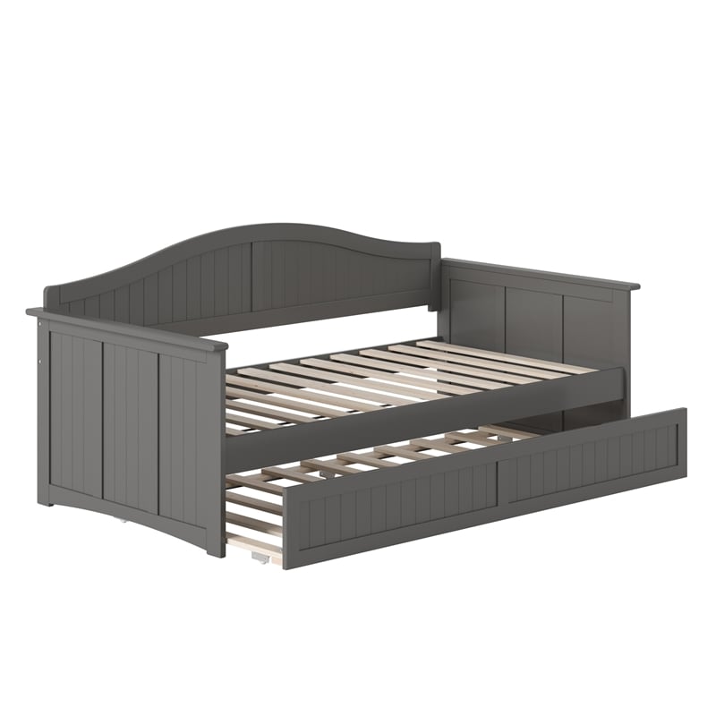 AFI Nantucket Mid-Century Solid Wood Daybed with Twin Trundle in Gray