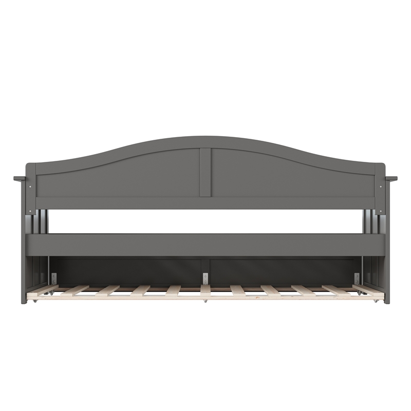 AFI Nantucket Mid-Century Solid Wood Daybed with Twin Trundle in Gray