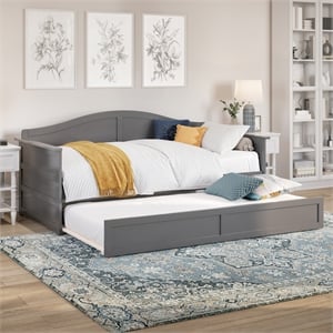 AFI Acadia Mid-Century Solid Wood Twin Daybed with Twin Trundle in Gray