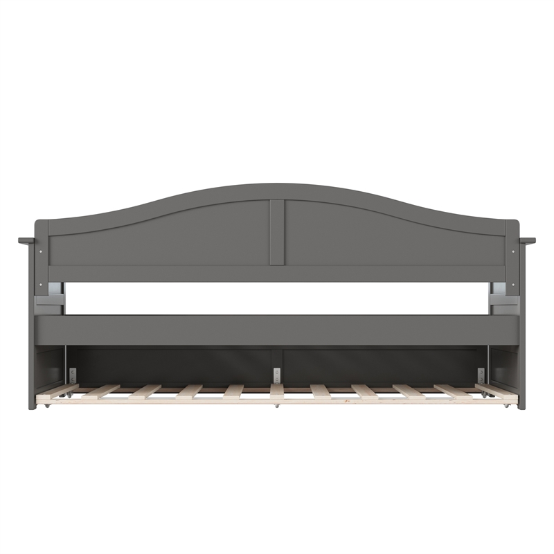 AFI Acadia Mid-Century Solid Wood Twin Daybed with Twin Trundle in Gray