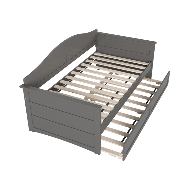 AFI Acadia Mid-Century Solid Wood Twin Daybed with Twin Trundle in Gray