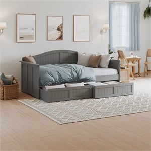 AFI Nantucket Mid-Century Solid Wood Twin Daybed with Set of 2 Drawers in Gray