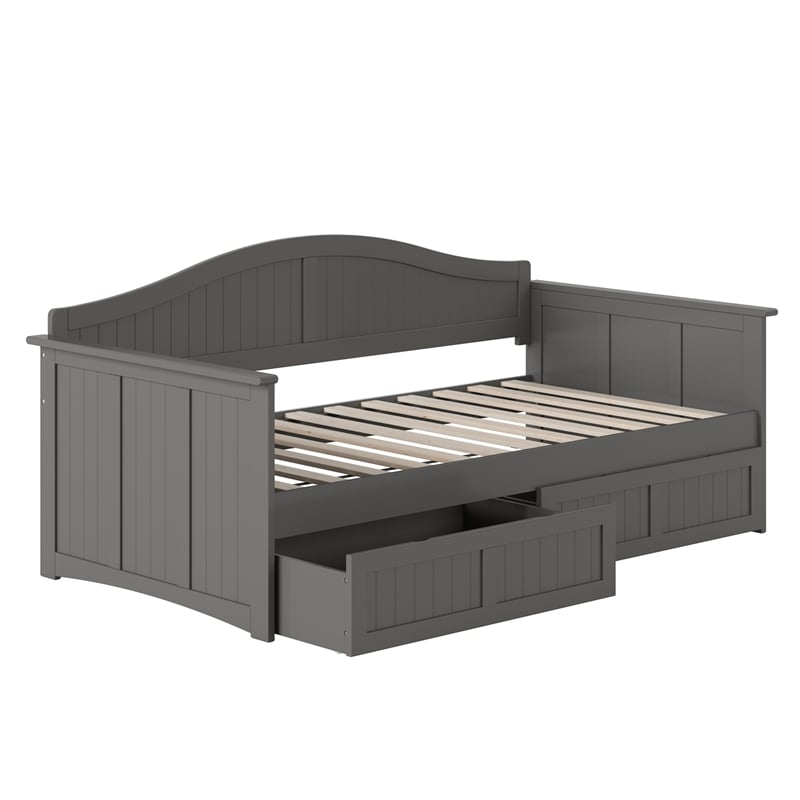AFI Nantucket Mid-Century Solid Wood Twin Daybed with Set of 2 Drawers in Gray