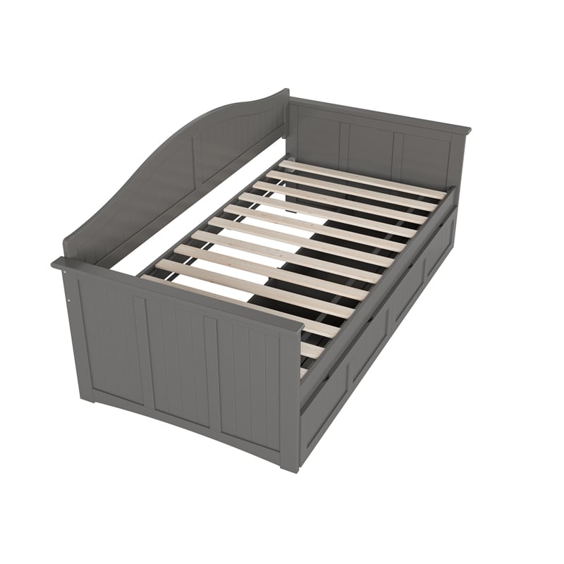 AFI Nantucket Mid-Century Solid Wood Twin Daybed with Set of 2 Drawers in Gray