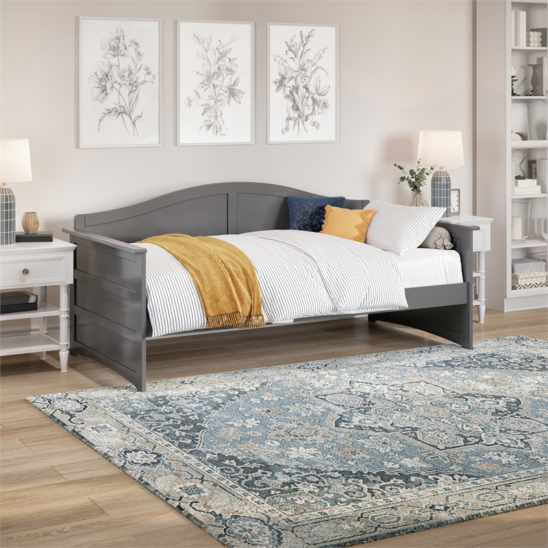 AFI Acadia Mid-Century Solid Wood Twin Daybed with Back Board in Gray