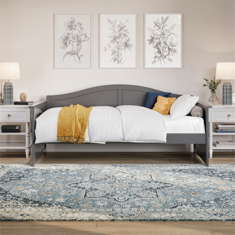 AFI Acadia Mid-Century Solid Wood Twin Daybed with Back Board in Gray