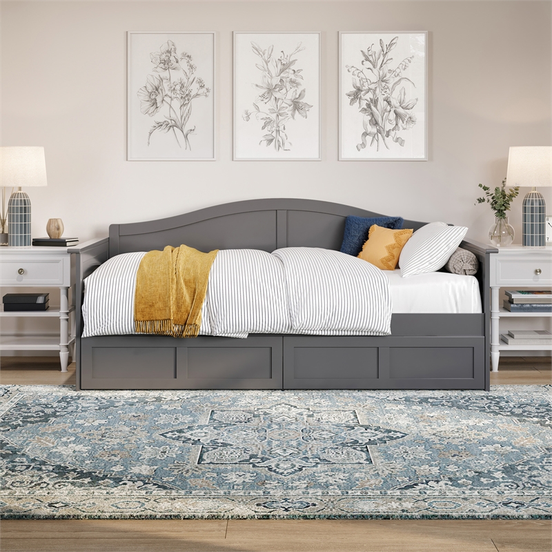 AFI Acadia Mid-Century Solid Wood Twin Daybed with Set of 2 Drawers in Gray