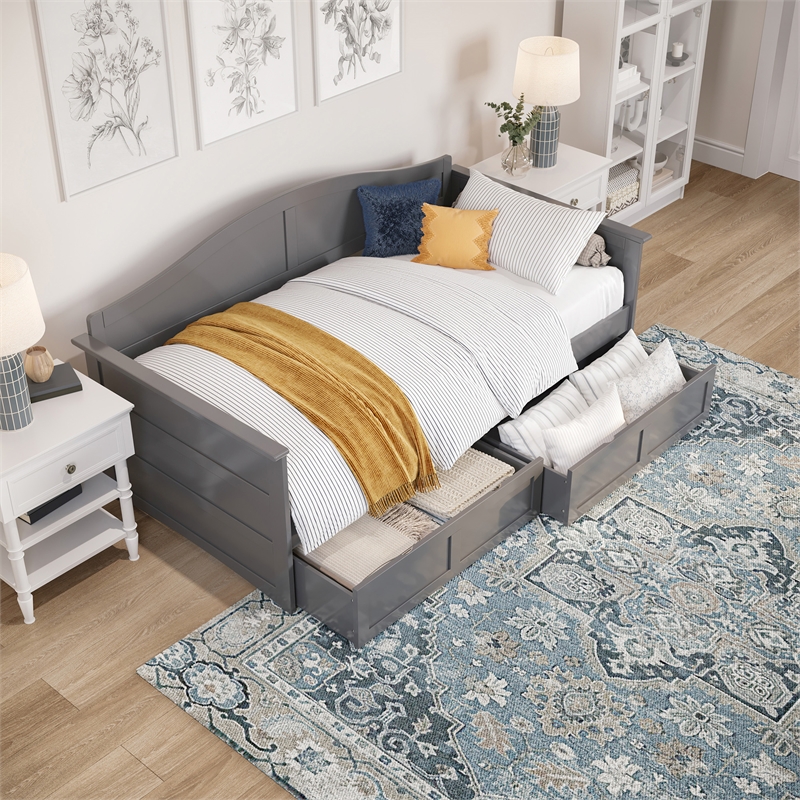 AFI Acadia Mid-Century Solid Wood Twin Daybed with Set of 2 Drawers in Gray
