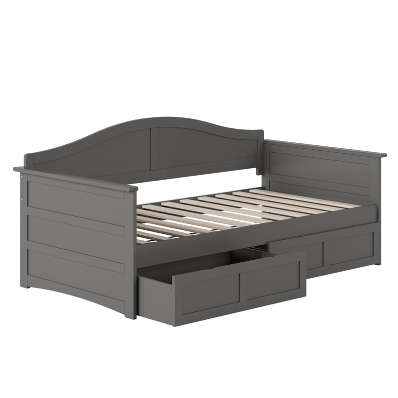 AFI Acadia Mid-Century Solid Wood Twin Daybed with Set of 2 Drawers in Gray