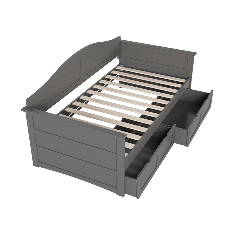 AFI Acadia Mid-Century Solid Wood Twin Daybed with Set of 2 Drawers in Gray