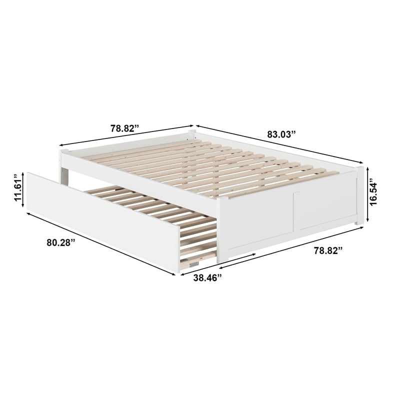 AFI Concord Wood King Platform Bed w/ Footboard and Twin XL Trundle in White