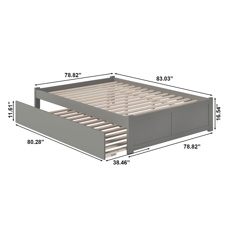 AFI Concord Wood King Platform Bed w/ Footboard and Twin XL Trundle in Gray