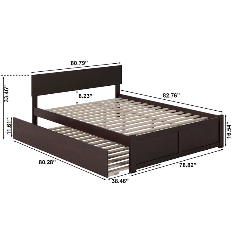 Orlando Wood King Platform Bed with Footboard & Twin XL Trundle in Espresso