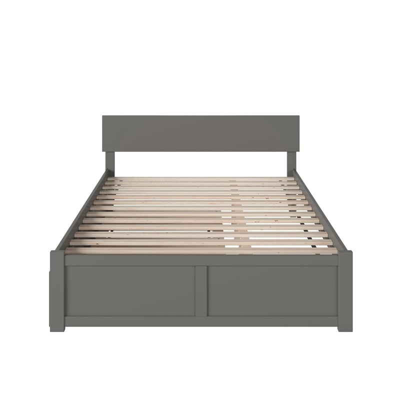 Orlando Wood King Platform Bed with Footboard and Twin XL Trundle in Grey