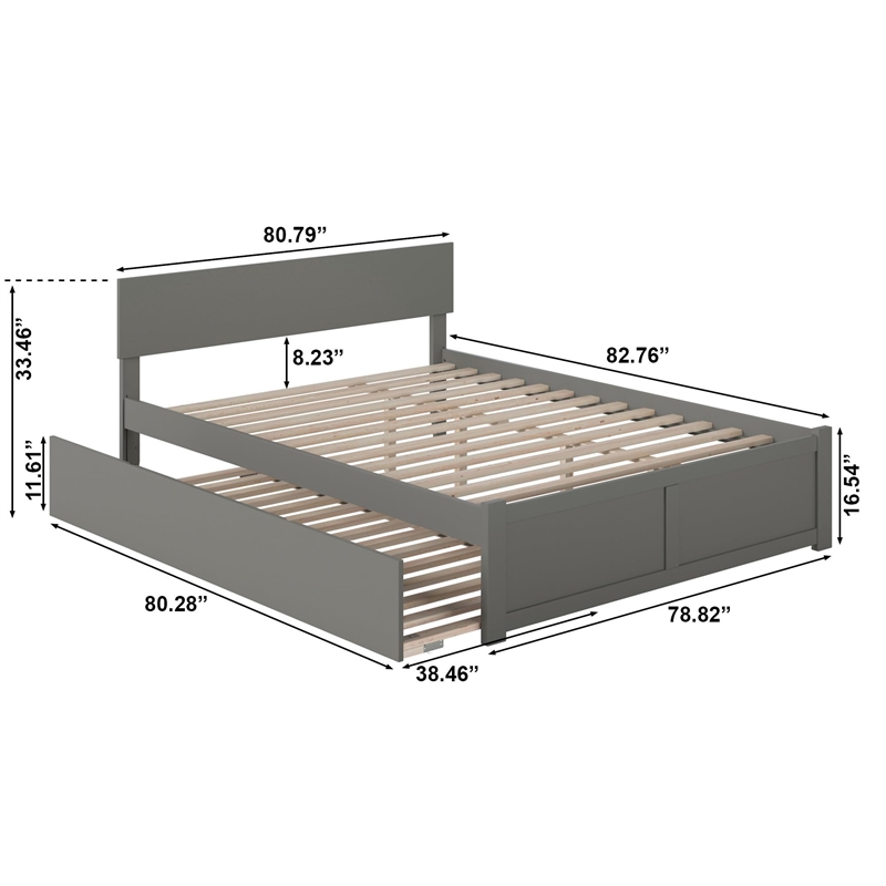 Orlando Wood King Platform Bed with Footboard and Twin XL Trundle in Grey