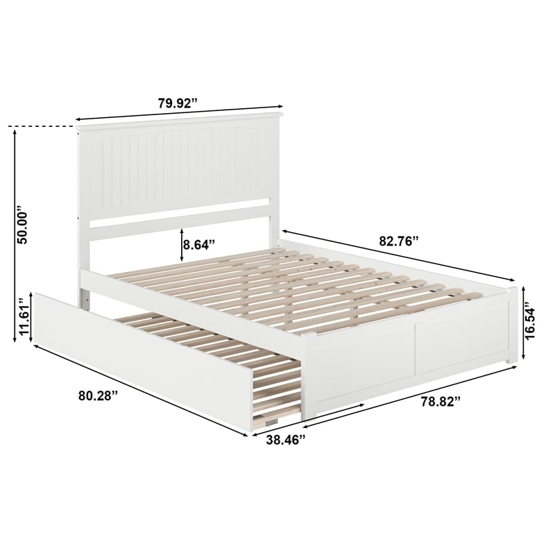 Nantucket Wood King Platform Bed with Footboard and Twin XL Trundle in White